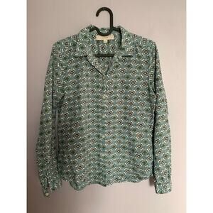 LOFT Blue Daisy Floral Print Button Down Blouse Sz Small‎ Petite 4-6P